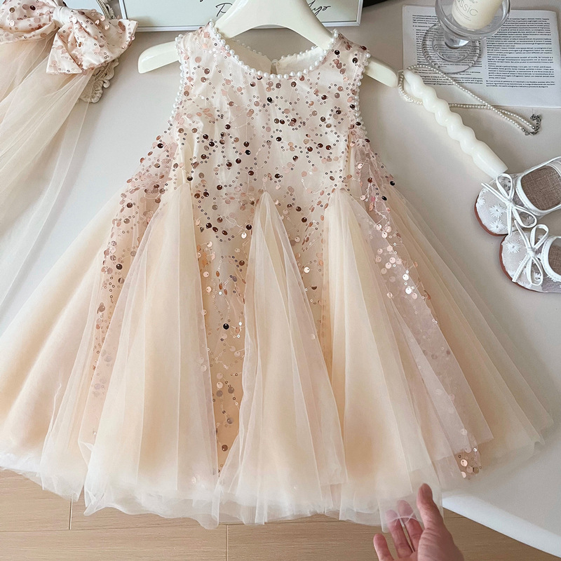 Baby Clothing Dresser - Gaun Tanpa Lengan Jaring Mutiara Bayi
